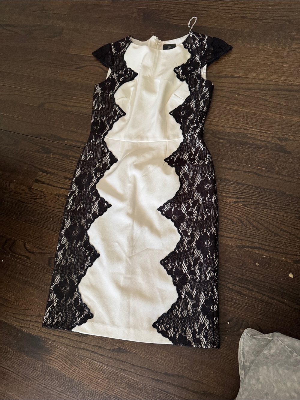 Adrianna Papell White Dress with Black Lace Panels